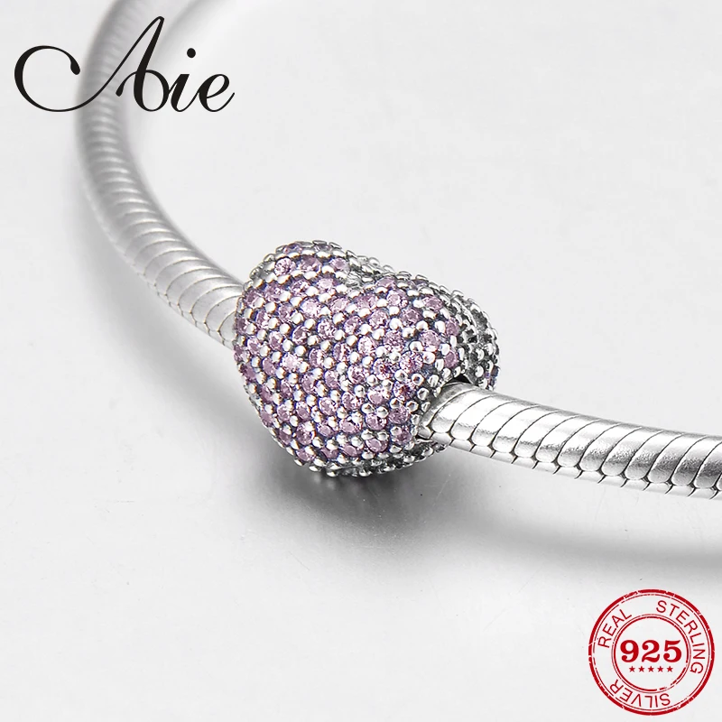 New pink CZ heart shape 925 Sterling Silver fashion fine clips Lock bead Fit Original European Charm Bracelet Jewelry making | Украшения и