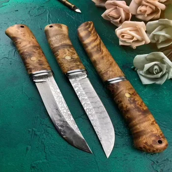 

Promotion Katana Straight Knife VG10 Damascus Steel Drop Point Blade Shadow Wood Handle Fixed Blade Knives With Wood Sheath