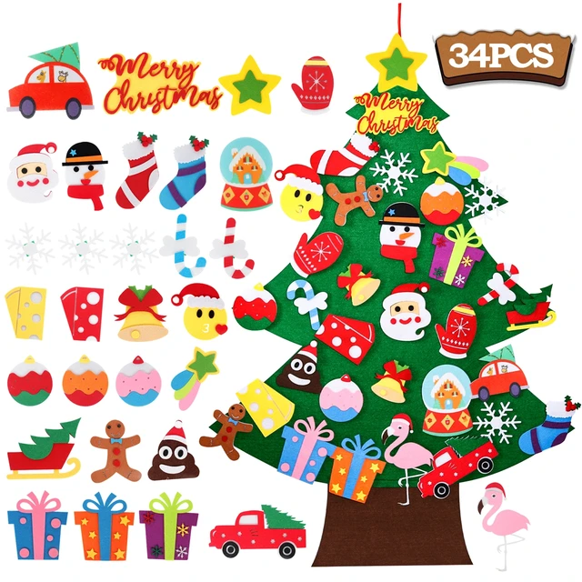 DIY Felt Christmas Tree Merry Christmas Decoration for Home Navidad New Year Gifts 2022 Cristmas Ornaments