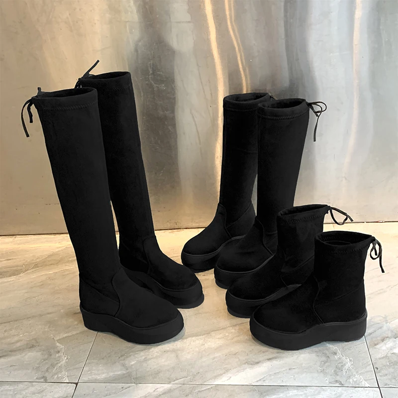 New New Over The Knee High Boots Women 6 Cm Winter Slim Flat Platform Boots Ladies Waterproof Casual Women Shoes 3 Style