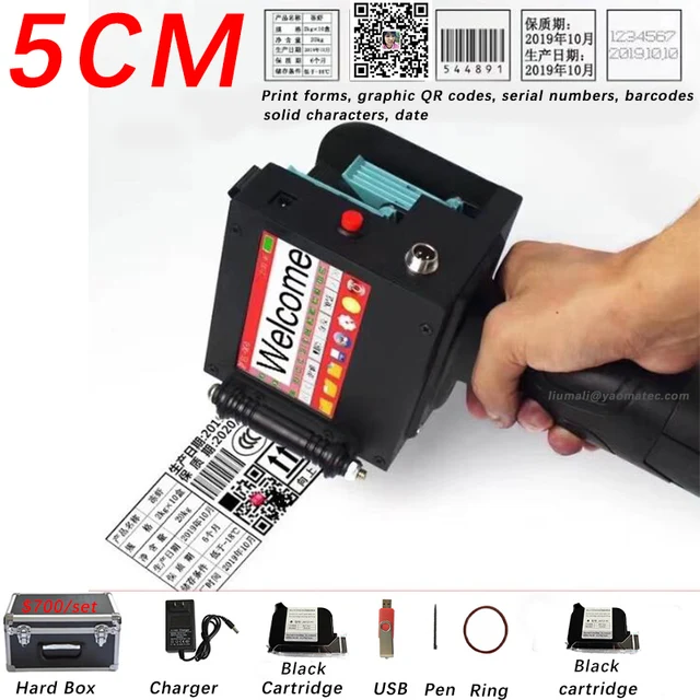 5CM QR Bar batch code variable date serial number logo expiry date label online mask hand jet handheld thermal inkjet printer