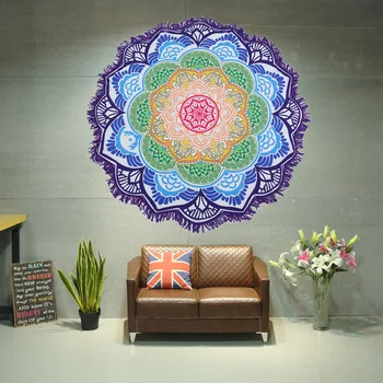 

Tassel Mandala Tapestry Beach Towel Sunblock Round Bikini Cover-Up Blanket Lotus Bohemian Yoga Mat Camping Mattress 150cm