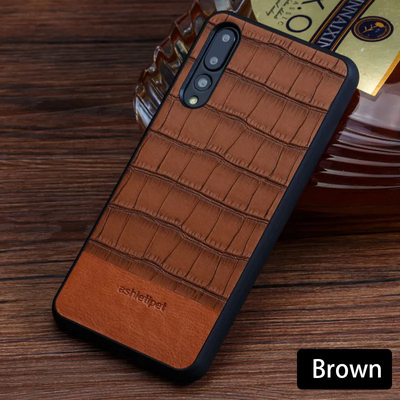Brown Воловья кожа чехол для телефона Huawei Mate 9 10 20 Pro P10 P20 P30 lite крокодиловая текстура задняя крышка для Honor 8X9 10 чехол - Цвет: Brown