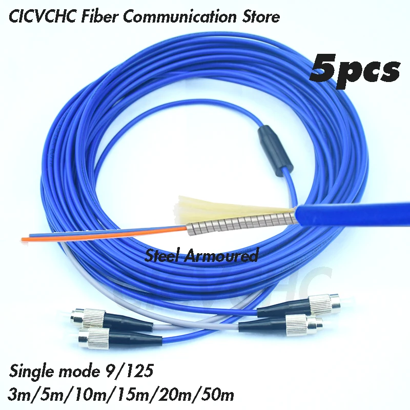 5pcs Steel Armoured Zipcord Patchcord Duplex FC/UPC-FC/UPC-SM 9/125-3.0mm Cable- 3m to 50m/ Optical fiber Jumper 5pcs lc switchable uniboot cable sm 9 125 mm om3 om4 apc upc polarity reversal optical fiber patchcord duplex zipcord