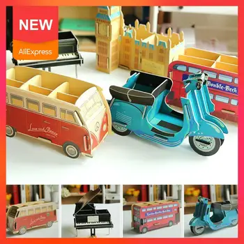 

Lovely Wooden Cute Students Big Ben Piano Red Bus Multi-functional Assembly Bracket Pen Office Manual Holder Supplies Stora P0W1