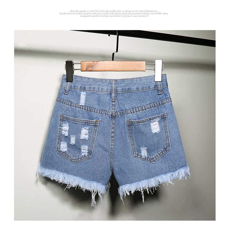 High-waisted with Holes Denim Shorts Women's Summer Influx Fur Trim Wide-Leg Fat Mm 200 Loose-Fit Plus-sized AA Hot Pants