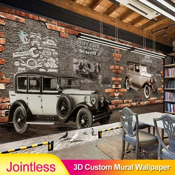 

Jointless Personalized Customization Retro Wecker Brick Wallpaper Restaurant Cafe Creative Decor 3D Embossed Mural Wallpaper