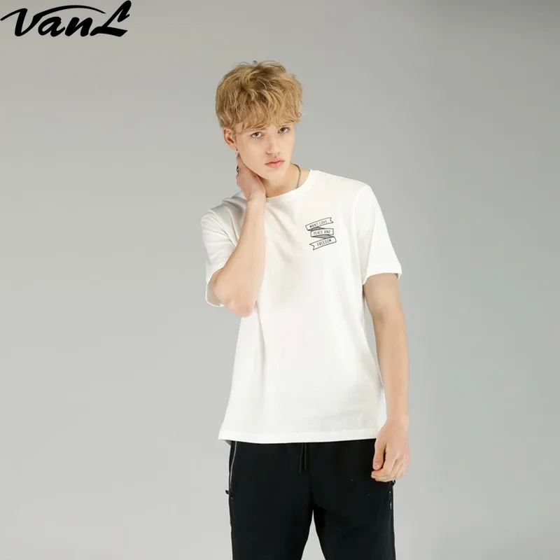 

VanL Simple Cotton T-shirt with Round Neck and Short Sleeve Letter T-shirt, Linen and Cotton Printed T-shirt EM9216012 for Men
