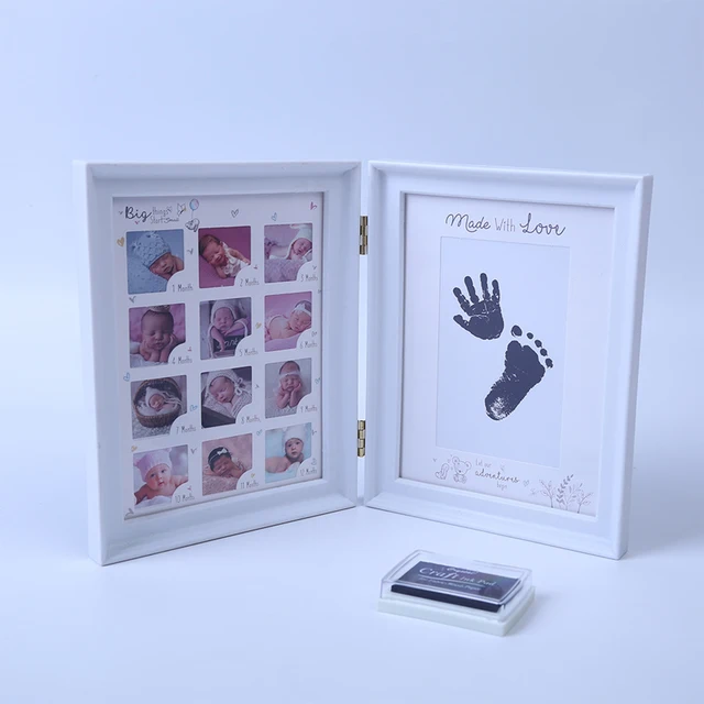Newborns 12 Months DIY Photo Frame Baby 1 Year Souvenir Handprint Footprint Inkpad Frame Keepsake Hands Casting Toys