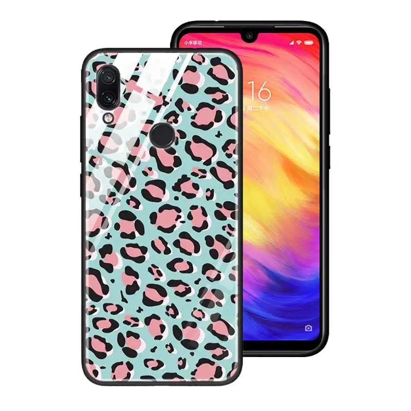 T04 Чехол из закаленного стекла для Red mi 7 8A Note6 7 8 K20 K20 Pro, жесткая задняя крышка для Xiaomi mi A3 CC9E CC9, силиконовый чехол с леопардовым принтом - Цвет: T04