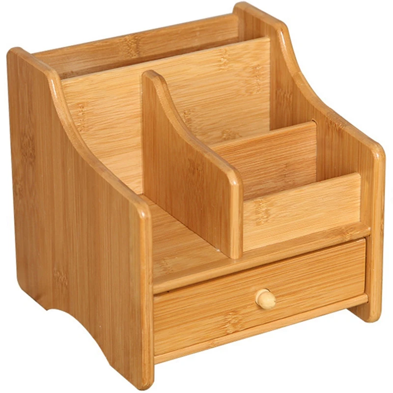 

Multifunctional Storage Box Bamboo Desktop Remote Controller Drawer Coffee Cosmetics Stationery Table Rack for Living Room