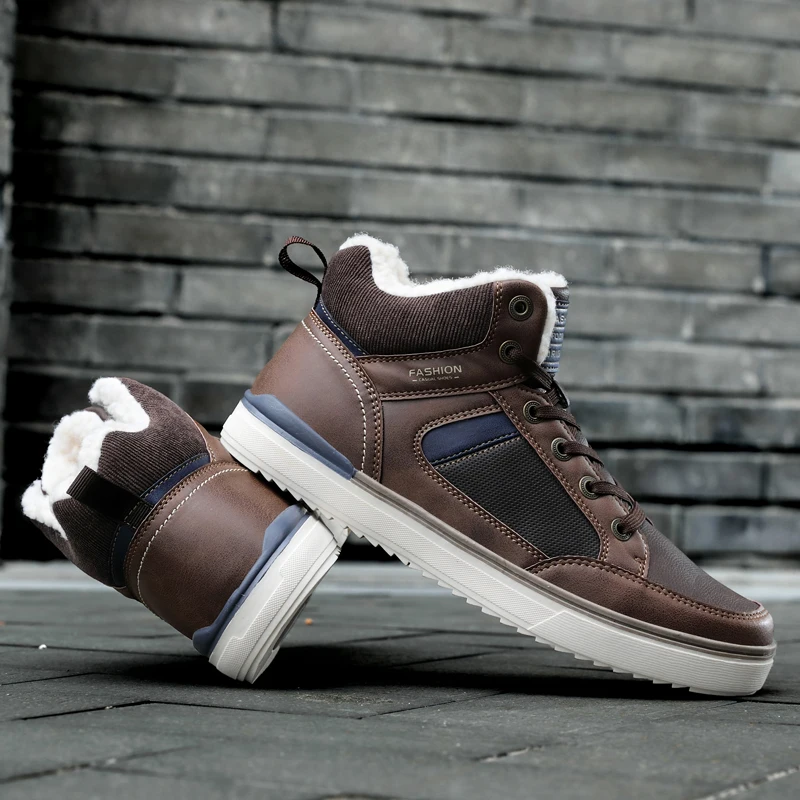 

Fashion Snow Boots For Men Adult Winter Warm Short Plush Leather Casual Shoes Outdoor Sneakers Men England Retro Fat Shoes