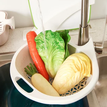 

Creative Sink Washing Basket Double Hangable Drain Fruit Vegetable Cleaning Basket Multifunctional Wash Kitchen Strainer Tools