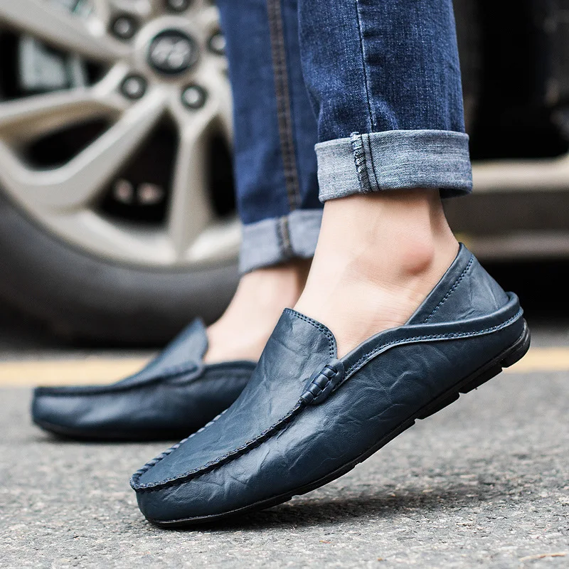 Mikarause Summer Casual Shoes Men Genuine Leather Loafers Mocassin Homme Men Comfortable Work Big Size Flats Driving Shoes