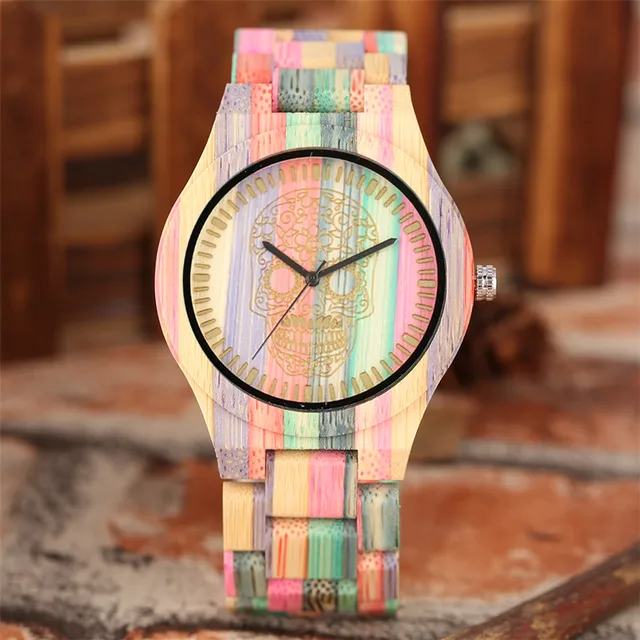 Colorful Bamboo Wood Couple Watches Quartz Natural Bamboo Bangle Wristwatch Folding Clasp Fashion Lovers Watches Dropshipping 3