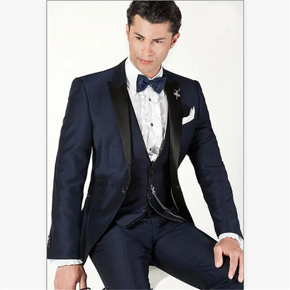 Классический мужской костюм Smolking Noivo Terno Slim Fit Easculino вечерние костюмы для мужчин с одной пуговицей с пиковым отворотом темно-синий смокинг для жениха - Цвет: picture color