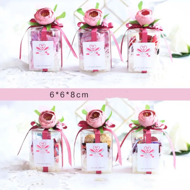 6x6x8cm 10pcs DIY clear / grind arenaceous flower pvc box new wedding gift box transparent European silk flower candy gift box