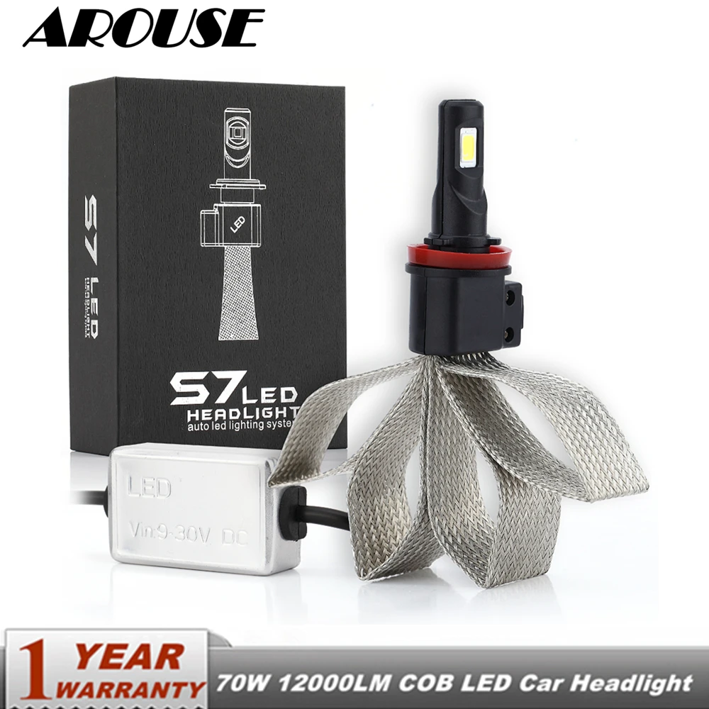Автомобильные светодиодсветодиодный фары AROUSE H11 H3 H4 880 H7 H1 9005 9007 COB оплетка для фар