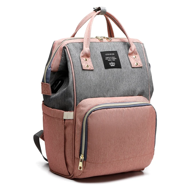 Lequeen Fashion Mummy Maternity USB Nappy Bag Brand Large Capacity Baby Bag Travel Backpack Designer Nursing Bag for Baby Care