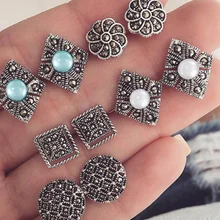 10 шт./партия, богемные ретро резные квадратные круглые геометрические серьги с опалом и кристаллами, Женские Простые очаровательные ювелирные изделия, аксессуары