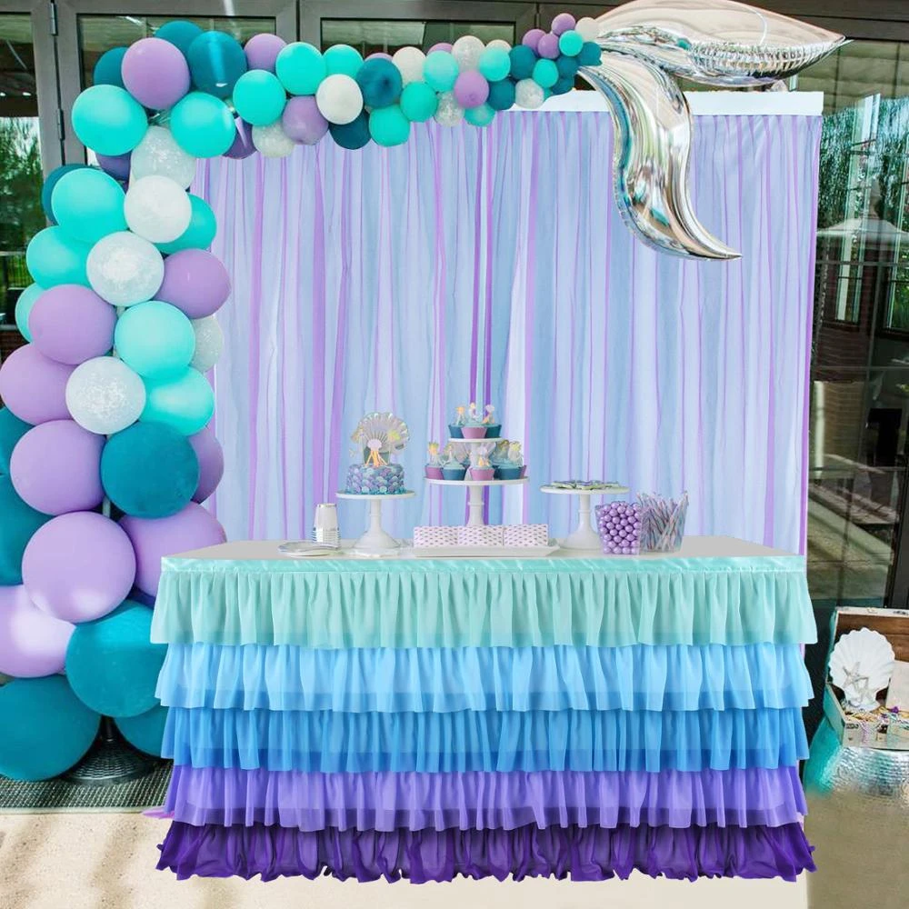 Jupe De Table Tutu En Tulle A 5 Niveaux Decoration De Table Petite Sirene Mariage Anniversaire Fete Prenatale Aliexpress