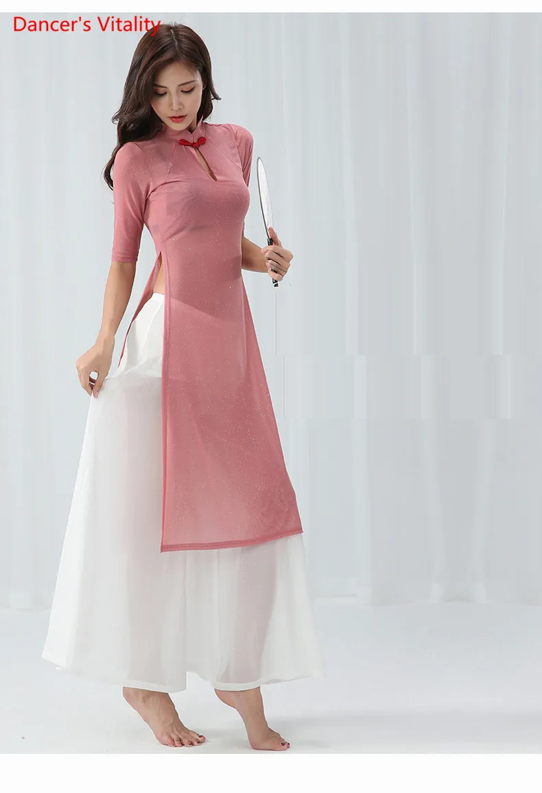 Живота Ципао для танцев тренировочной одежды Cheongsam костюмы современная танцевальная одежда