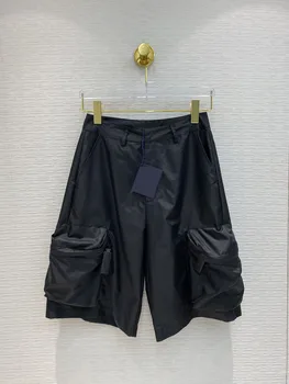 

High Quality Black Sport Half-pants 2020 Summer Women Fashion Luxury Brand Locomotive Big Pocket Five-point Straight Short Pants
