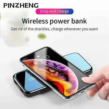 

Wireless Charger Power Bank 10000mAh Portable Charger Ultra-thin External Battery Mirror Digital Display Powerbank For iPhone