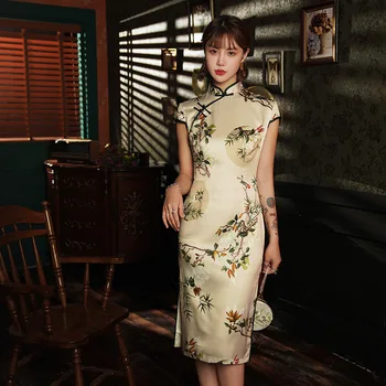

Elegant Dress Women Chinese Formal Dress Plus Size 4XL Elegant Women Clothing champagne Evening Cheongsam Qipao