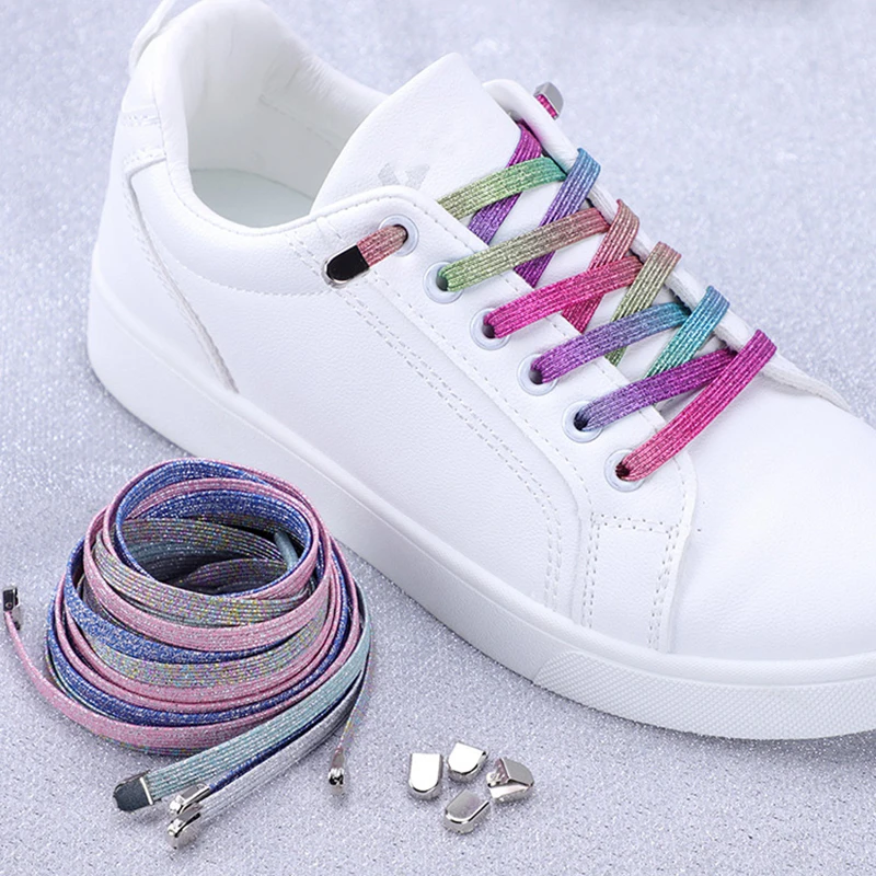 Cordones elásticos para zapatillas deportivas, cordón de zapato plano con cerradura de Metal sin atar, de encendido y apagado rápido, adecuado para todos los zapatos, cordones para perezosos, T14-3, 1 par