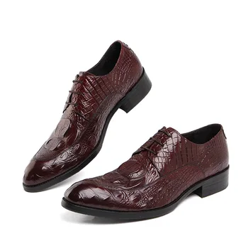 

Men's Leather Shoes Crocodile Pattern Cowhide Formal Wear Work Shoes Comfortable Oxfords Chaussure Homme