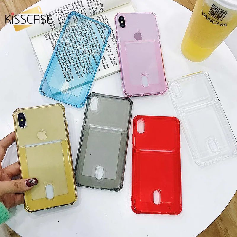 

KISSCASE Soft Transparent Phone Case For iPhone 7 6 6s 8 Plus 5 5s SE XR XS Max X Card Holder Soft Silicon Case Back Cover Funda