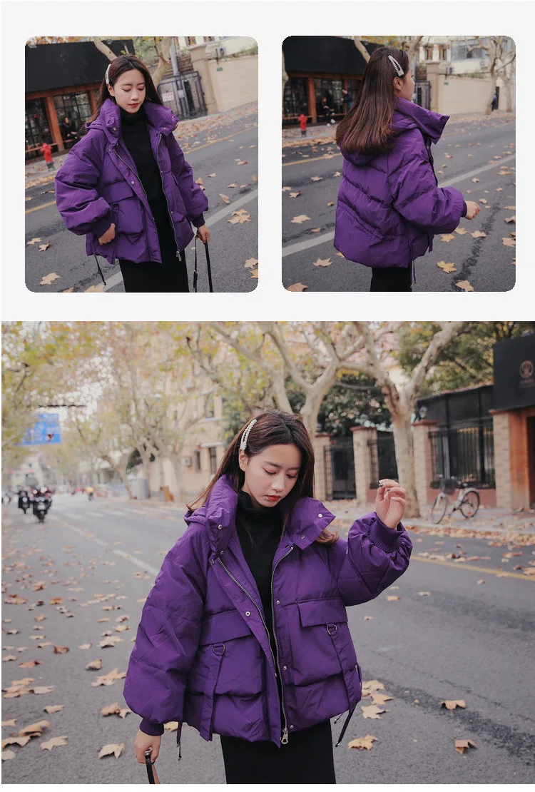 Lantern Sleeve Cotton Coat Women's Autumn And Winter New Style Korean-style Solid Color Hooded down Coat Loose-Fit Students
