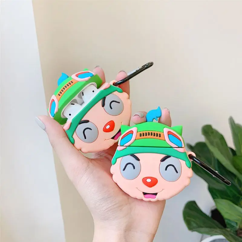 Cartoon Figure Protective Case Silicone Cover with Carabiner for AirPods 1/2 Kit for smart watch