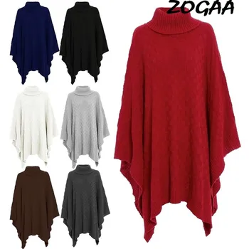 

ZOGAA 2020 New Women's Cape Shawls Ladies Grid Knitted Wrap Polo Cowl Turtle Neck Poncho Jumper Cape
