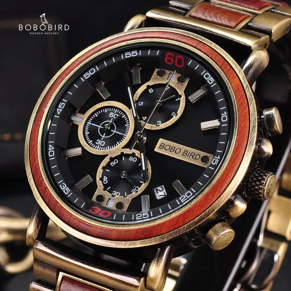 Reloj hombre BOBO BIRD деревянные часы для мужчин Хронограф военные часы роскошные стильные для бойфренда Рождественский подарок с деревянной коробкой
