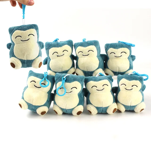 11cm 10pcs/Lot Anime Pokemon Snorlax Plush Toys Key Chains Soft Stuffed Cartoon Doll Pendants