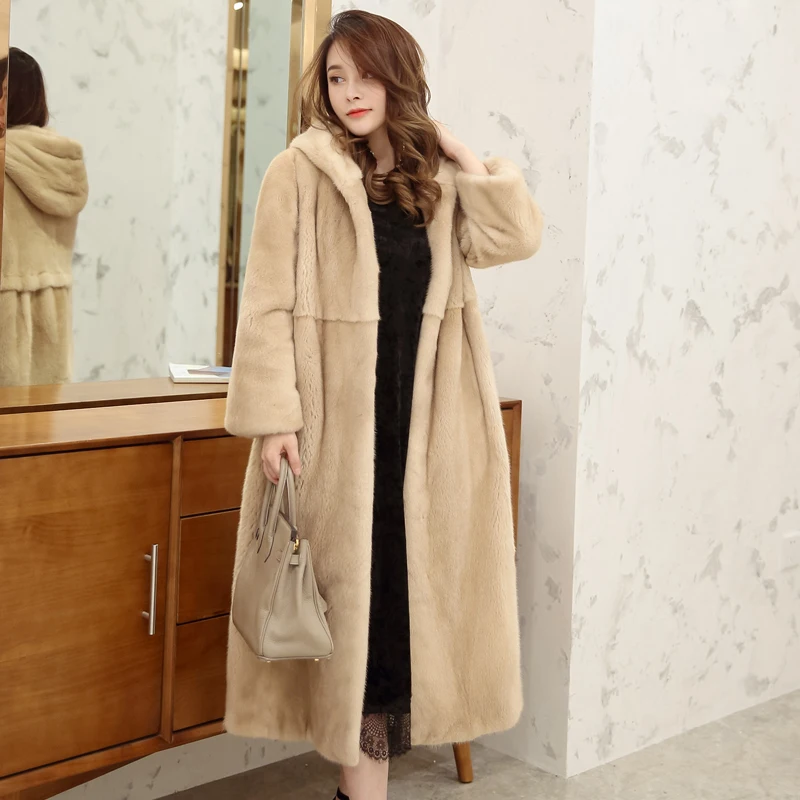 cream color new mink fur coat Slim and long sections fur coat 1009 - Цвет: cream color