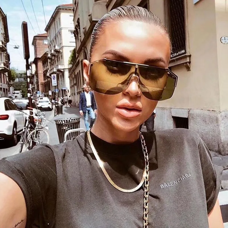 Zerosun Fashion Sunglasses Women Men Mirror Steampunk Sun Glasses for Woman Oversized Shades Unisex Hip Hop One-piece Lens