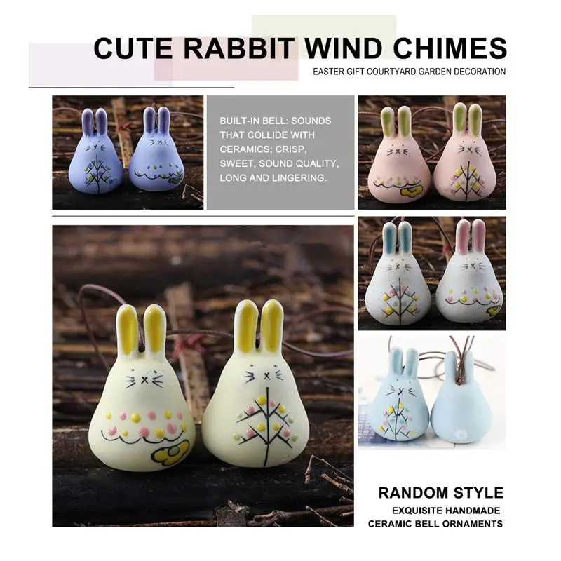 Exquisite hand-made ceramic wind chimes jewelry cute rabbit bell Bell pendant Easter gift garden decoration | Дом и сад