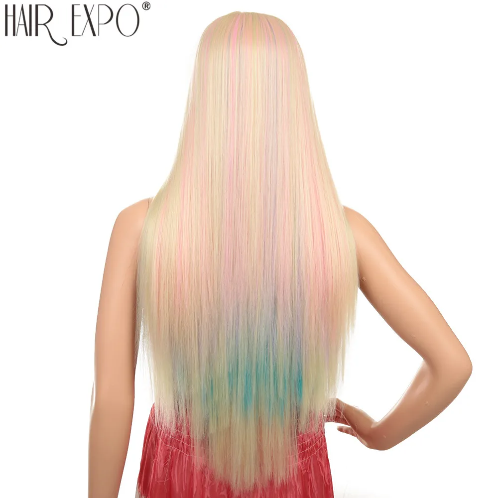 30 дюймов длинные прямые синтетические кружева спереди парик Ombre Розовый Синий Фиолетовый Косплей парики для черный/написать женские волосы Expo City