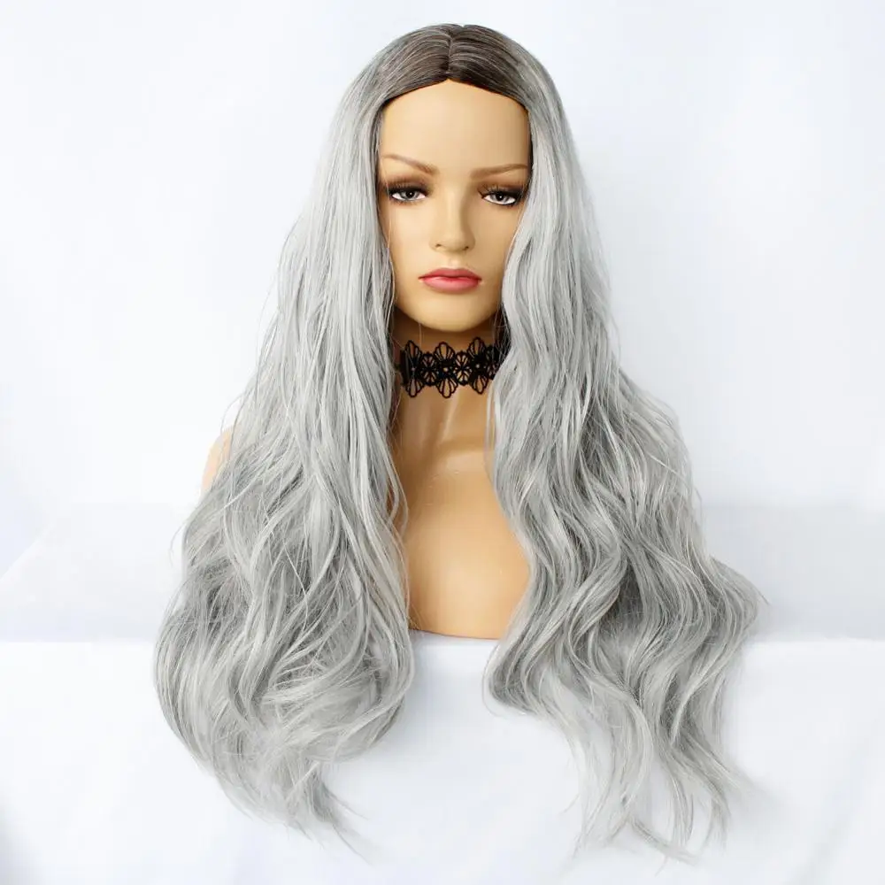 

Ebingoo BEAUTY Long Curly Synthetic Wigs Grey Women Wigs for African American Middle Part Cosplay Wigs