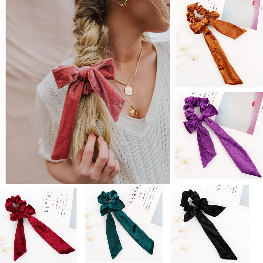 

Fashion Velvet Bow Women Hairband Ring Head Hoop Girls Hairband Scrunchies Horsetail Tie Solid Headwear Hair Accessories