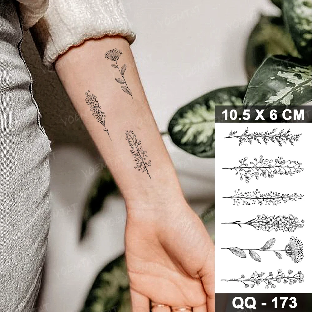 Line Tatoo Simple Flower Dolphin Sun Wave Black Word Flash Waterproof Temporary Tattoo Sticker Men Women Arm Body Art Fake Tatto