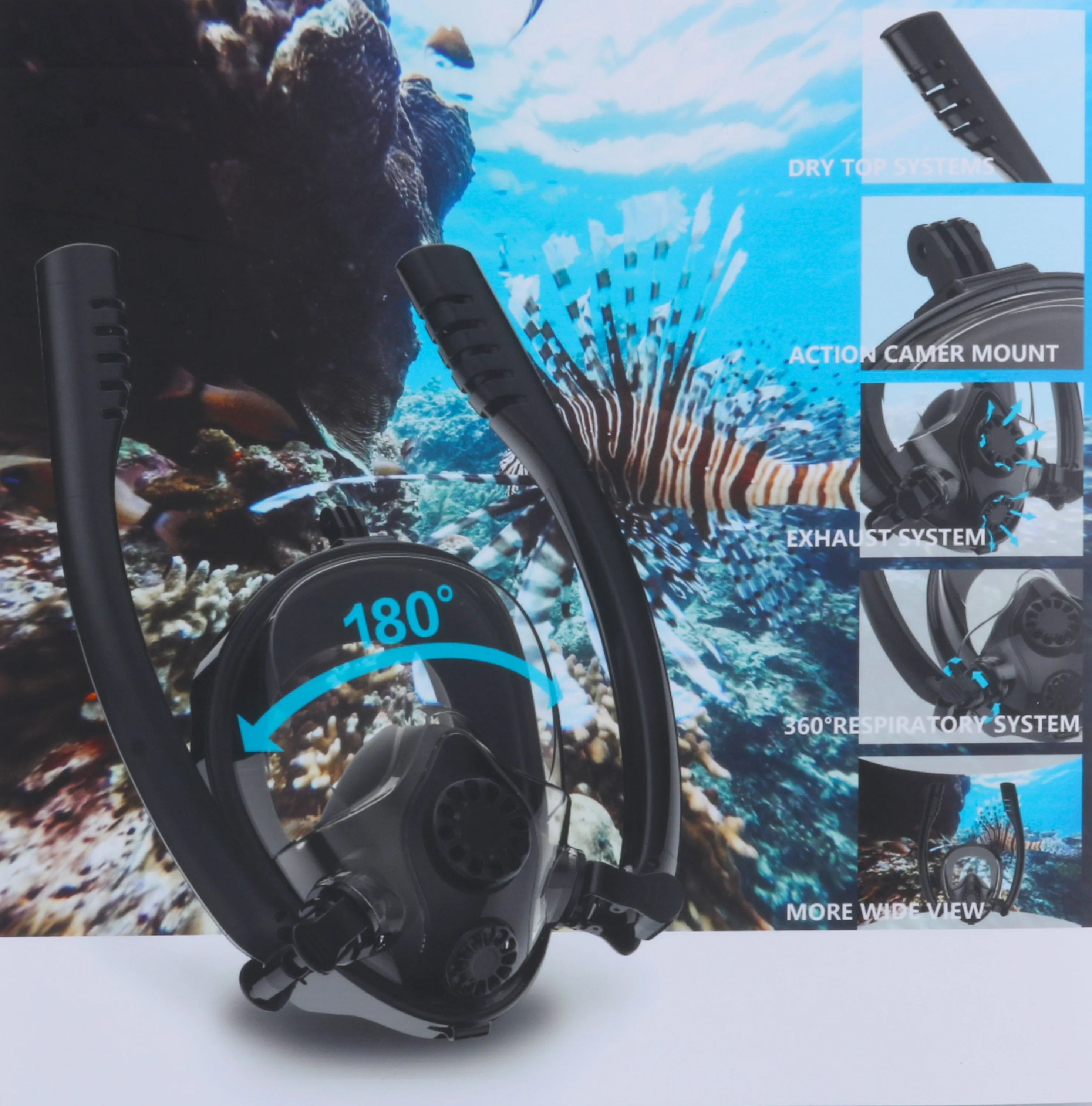 

Double Breathable Tube Underwater Anti Fog Diving Mask Snorkel Wide View Area Swimming Adjustable Strap Snorkeling Mask
