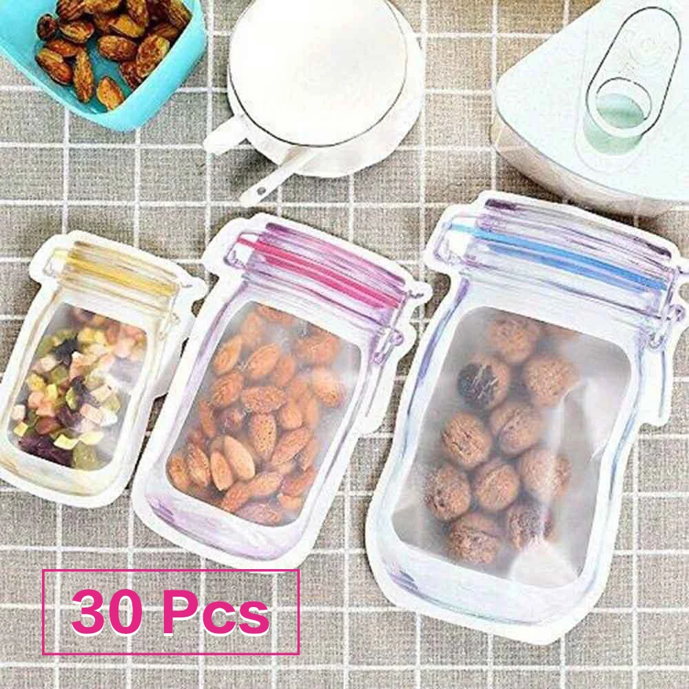 30 Pcs Mason Jar Zipper Bags Snack Reusable Sandwich Ziplock Bags