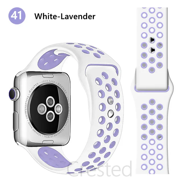 Silicone Strap For apple Watch band 44mm 40mm 45mm 41mm 40 44 mm Breathable Accessories watchband bracelet iWatch 3 4 5 se 6 7 white-lavender39