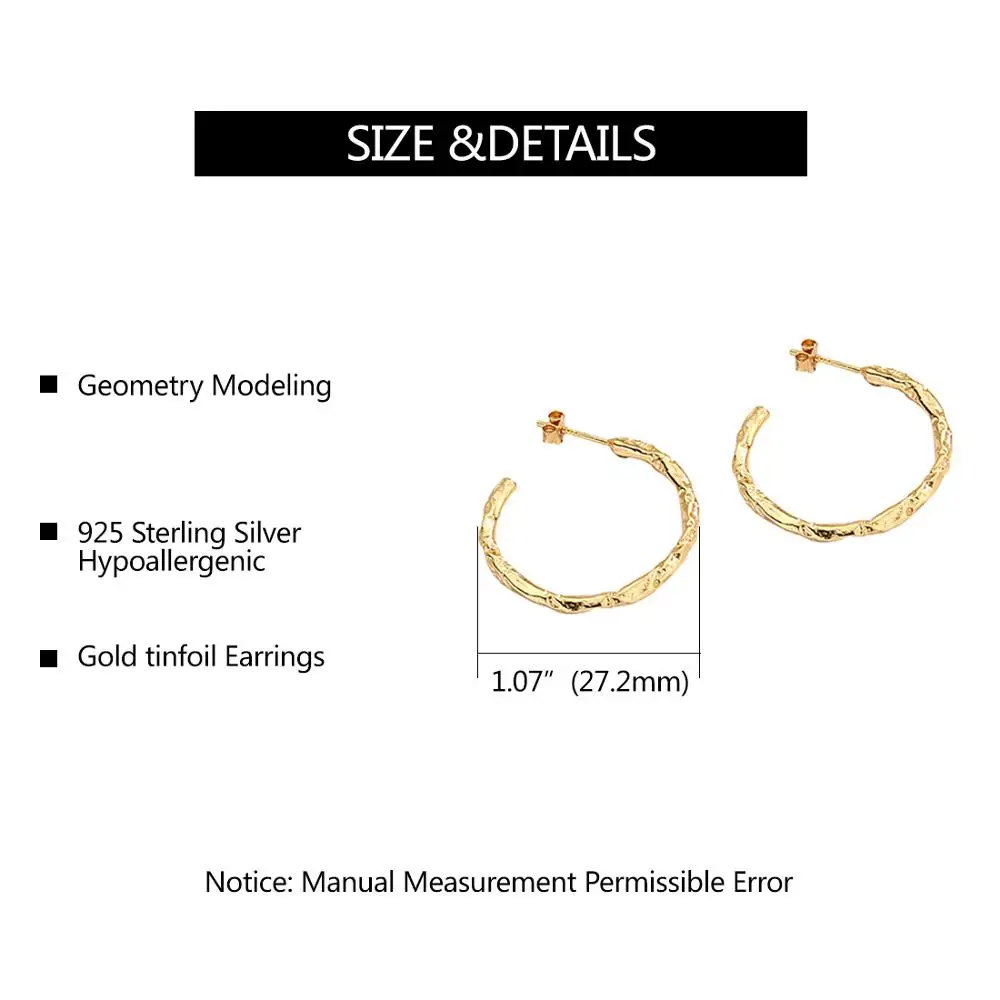 E Jewelry серебро 925 пробы Золотой неровный C серьги кольца для женщин Простые