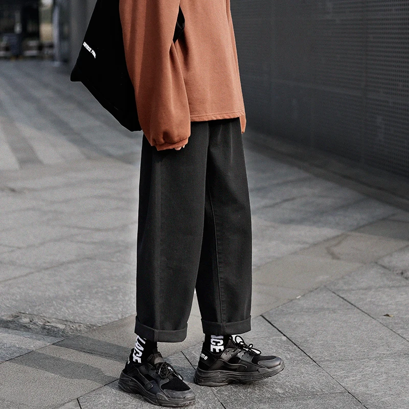 Retro Wide legs Jeans Men's Fashion Solid Color Casual Straight Jean Pants Men Streetwear Hip Hop Denim Trousers Mens M-3XL