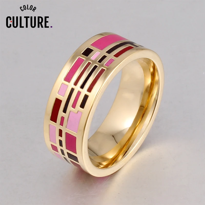 Эксклюзивное Брендовое красивое кольцо Bague Femme с геометрическими полосками, Винтажное кольцо с эмалью, ширина 0,8 см, позолоченные кольца из нержавеющей стали для Wom